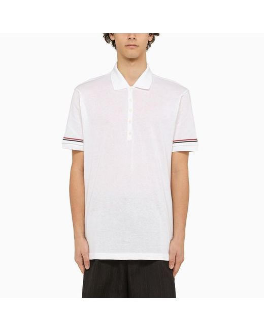Thom Browne Short Sleeved White Polo Shirt With Patch for men