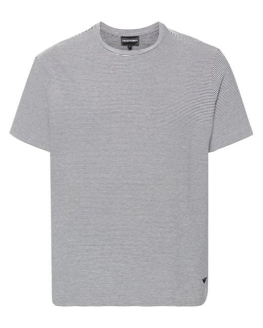 Emporio Armani Gray Cotton Blend Striped T-Shirt for men
