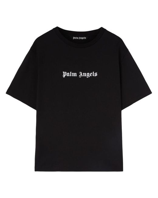 Palm Angels Black Logo-print Cotton T-shirt for men