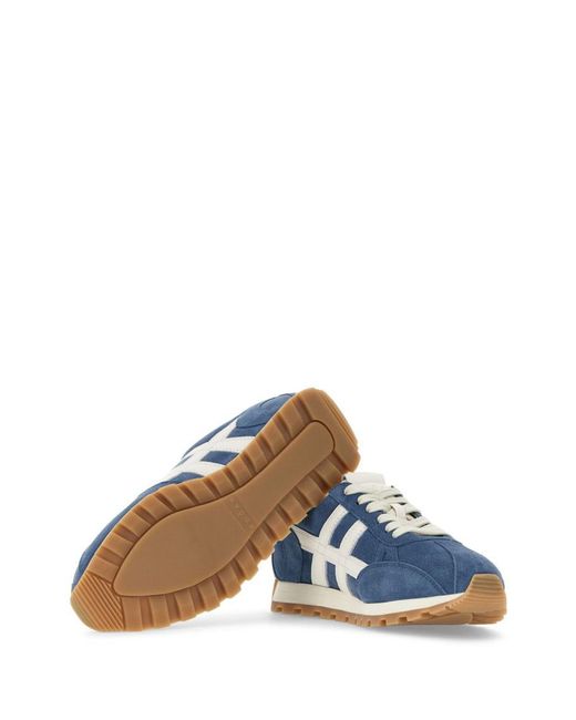 Hogan Blue Soft Suede Sneakers With Contrasting Stripes