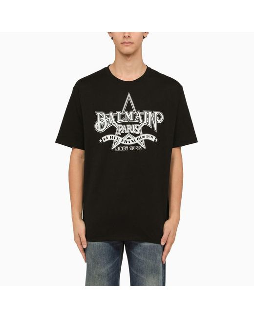 Balmain Black Crew-neck T-shirt With Logo for men