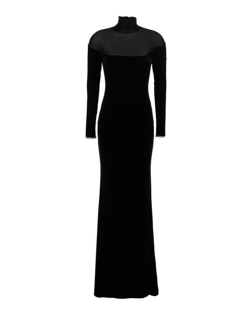 Elisabetta Franchi Black Long Dress With High Neck And Chain Detail On The Cuffs