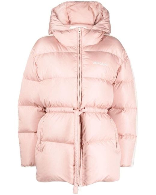 Palm Angels Pink Drawstring Hooded Puffer Jacket
