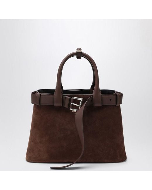 Prada Brown Buckle Bag Medium Size Cacao Colour In Suede