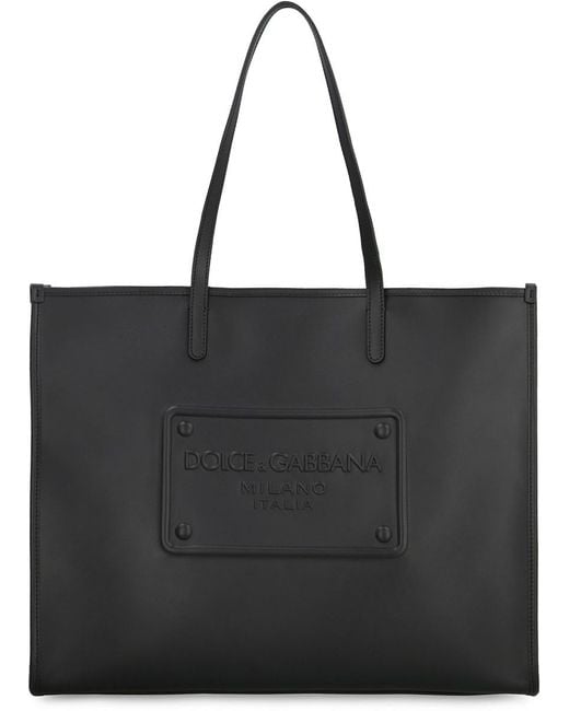 Dolce & Gabbana Black Smooth Leather Tote Bag for men
