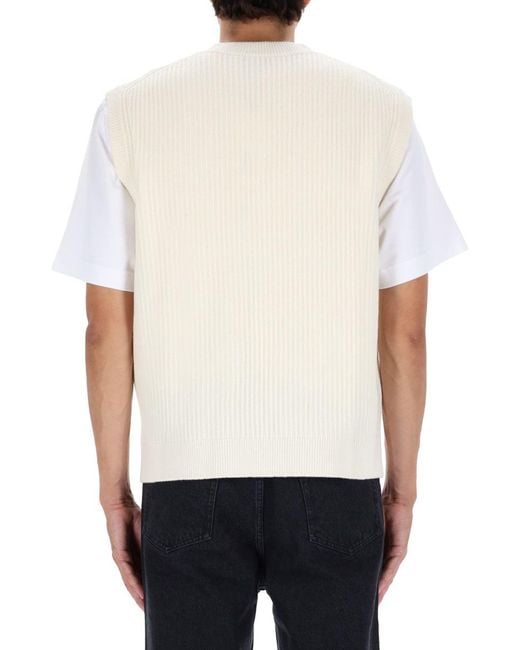 Maison Kitsuné White Ribbed Vest With Fox Patch for men