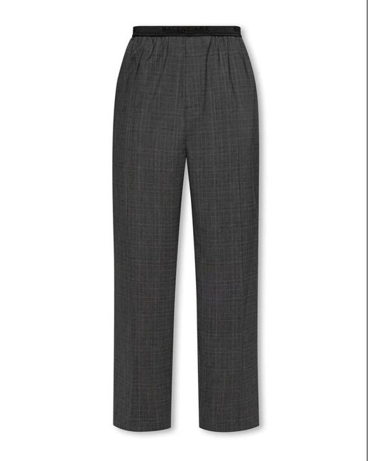 Balenciaga Gray Checked Cotton Linen Trousers for men