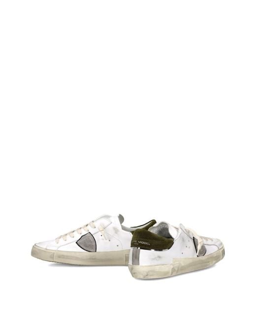 Philippe Model White Distressed Lace-Up Sneakers for men