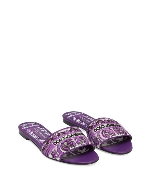Dolce & Gabbana Purple Majolica Pattern Slide Sandals