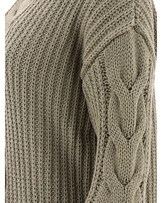 Max Mara Gray "Acciaio" Cable-Knit Sweater