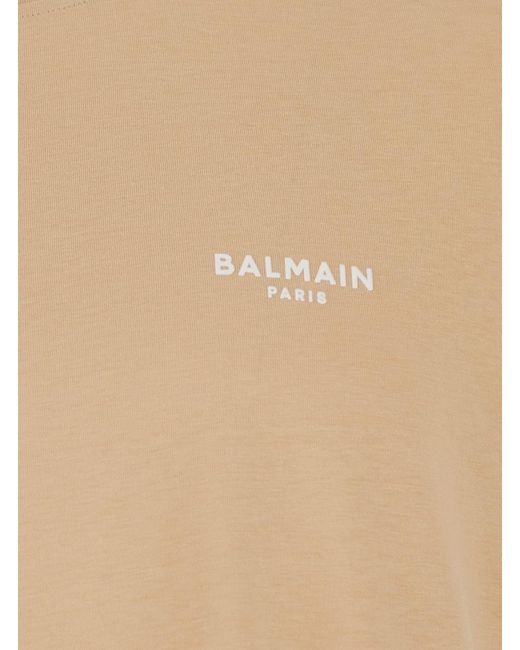 Balmain White T-Shirt With Logo Lettering Embroidery for men