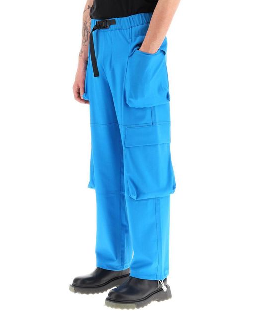 Bonsai Blue Stretch Wool Cargo Pants for men