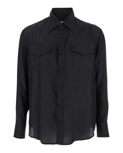 TONYWACK Blue Shirt With Classic Collar And Two Front Patch Flap Pockets With Button for men