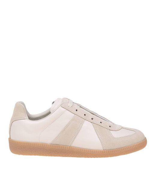 Maison Margiela Pink Replica Sneakers In Beige Leather And Suede