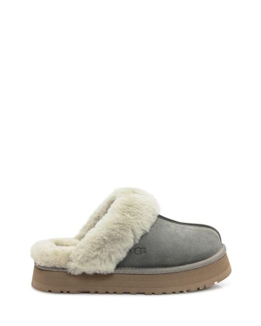 Ugg White Slippers W Disquette In Shearling Grey