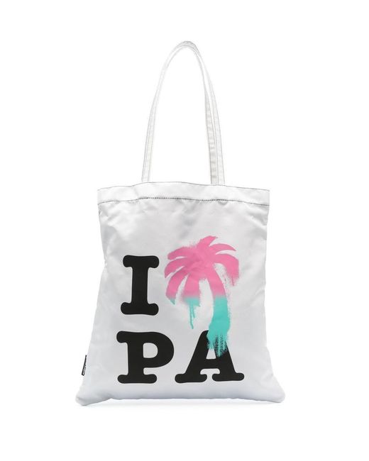 Palm Angels White Logo-print Tote Bag for men
