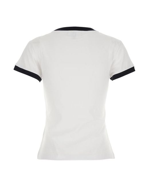 Ganni White Crewneck T-Shirt With Maxi Logo On The Front