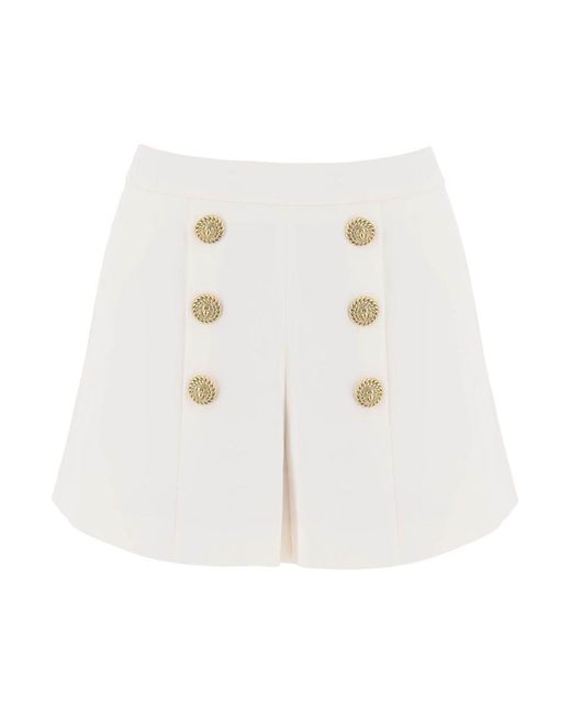 Balmain White Crepe Shorts With Embossed Buttons