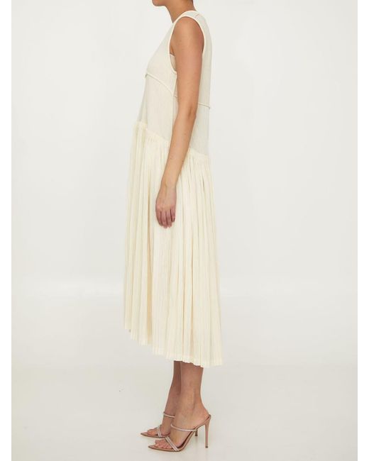 Jil Sander Natural Pleated Cotton Dress
