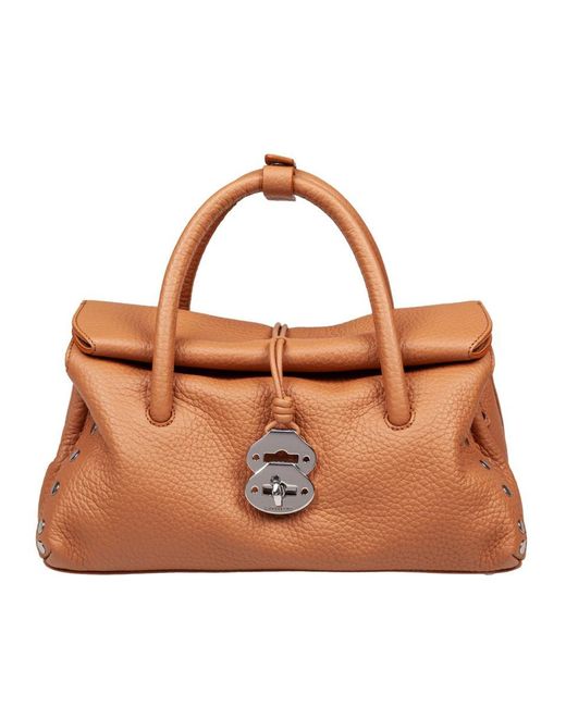 ZANELLATO BAG MEDIUM POSTINA® MESSENGER BAG IN TUMBLED LEATHER BROWN CAPPUCCINO