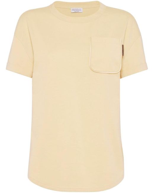 Brunello Cucinelli Natural Shiny Tab Cotton T-Shirt