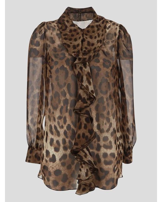 Dolce & Gabbana Brown Leopard Print Chiffon Blouse