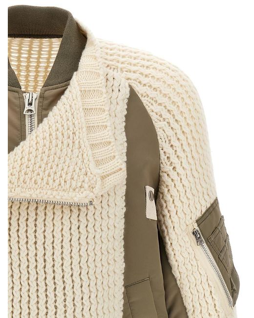 Sacai Nylon Twill Mix Knit Blouson in Natural for Men | Lyst