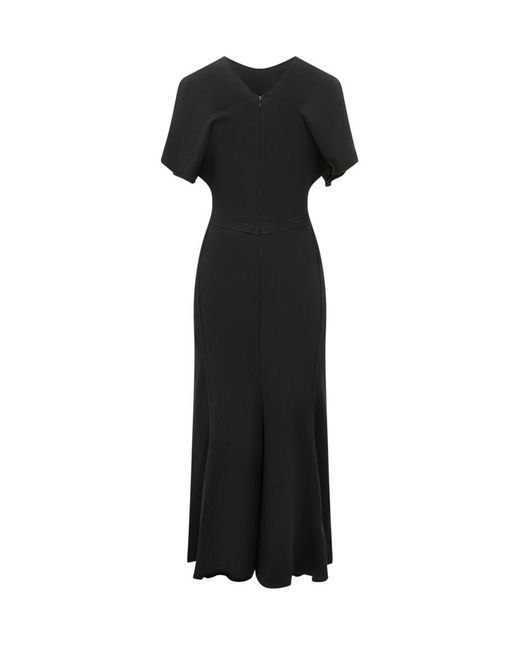 Victoria Beckham Black Gathered Midi Dress