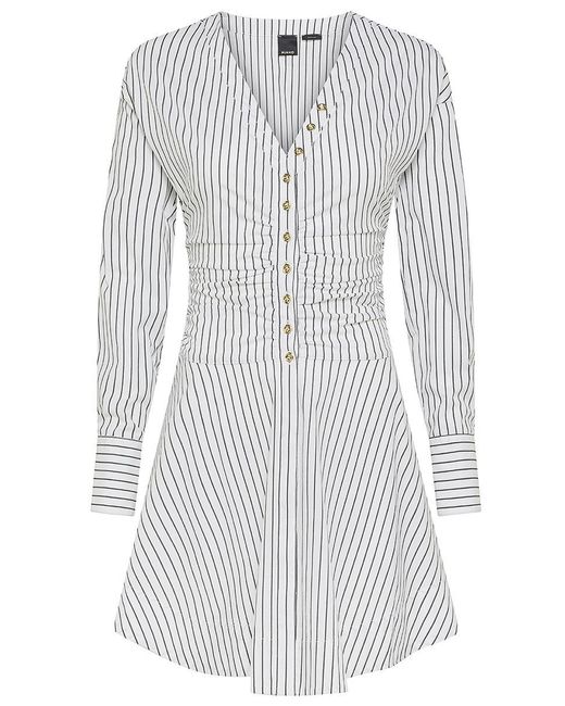 Pinko White Short Anchise Shirt Dress With Striped Design