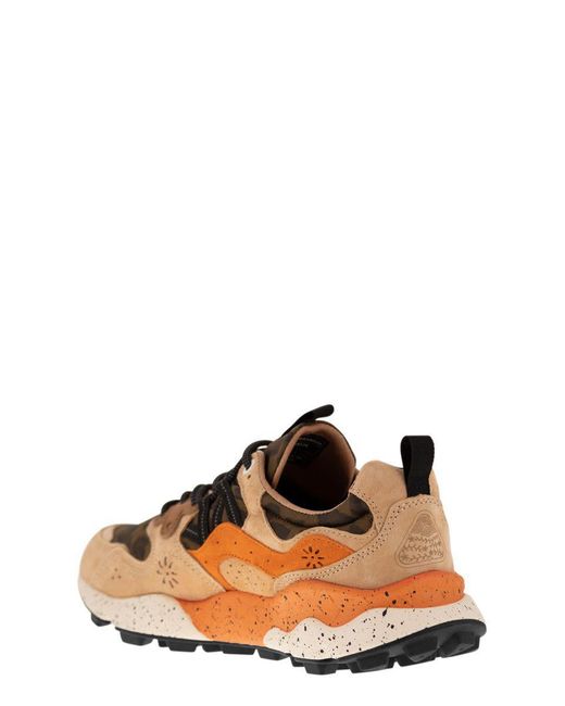 Flower Mountain Brown Yamano 3 - Sneakers In Suede And Technical Fabric