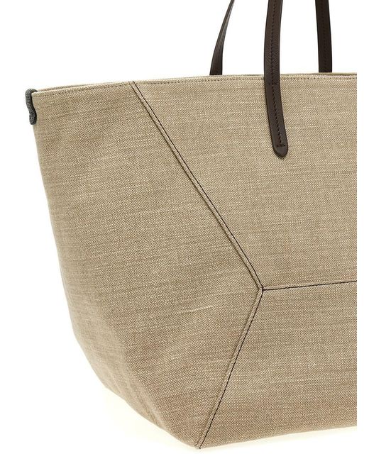Brunello Cucinelli Natural Canvas Large Shopping Bag
