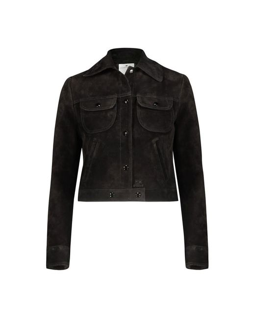 Courreges Suede Trucker Jacket In Black Clothing