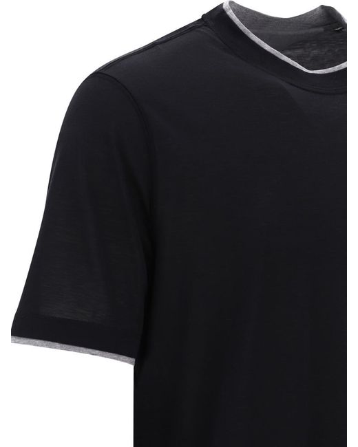 Brunello Cucinelli Black "Faux Layering" T-Shirt for men