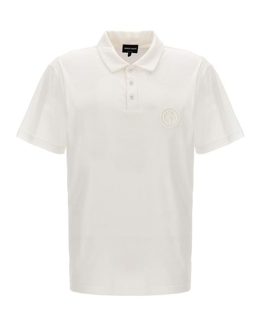 Giorgio Armani White Logo Embroidery Shirt Polo for men