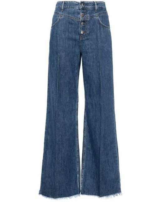 Liu Jo Blue Flared Cotton Jeans With Frayed Hem