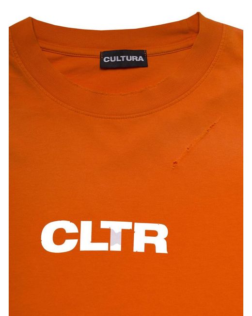 Cultura Orange Crewneck Sweatshirt With Contrasting Cltr Print for men