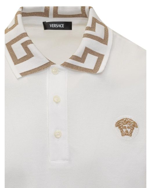 Versace White Medusa Polo Shirt With Greca Jacquard for men