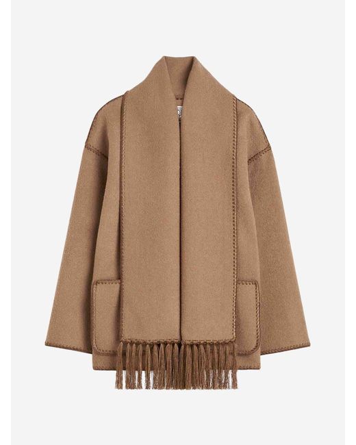 Totême  Brown Coat With Embroidered Scarf