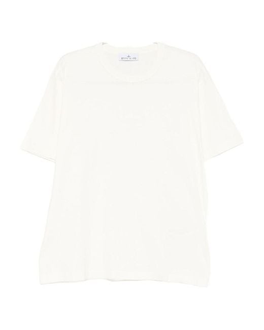 Stone Island White Ivory Cotton Crew Neck T-Shirt With Design for men