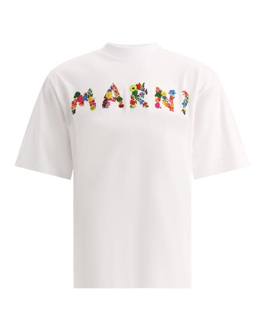 Marni White "Collage Bouquet" T-Shirt for men
