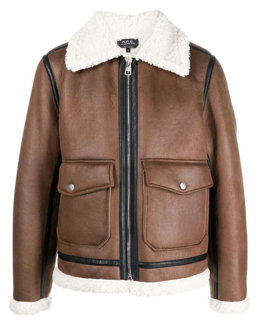 A.P.C. Brown Faux-shearling Trim Bomber Jacket for men
