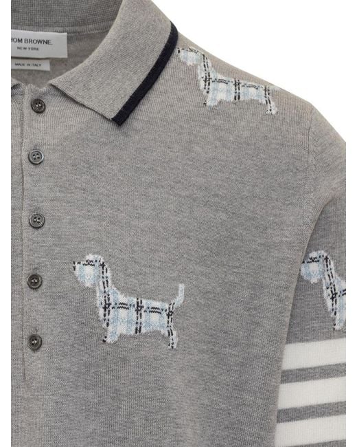 Thom Browne Gray Polo 4-bar Striped Dog for men