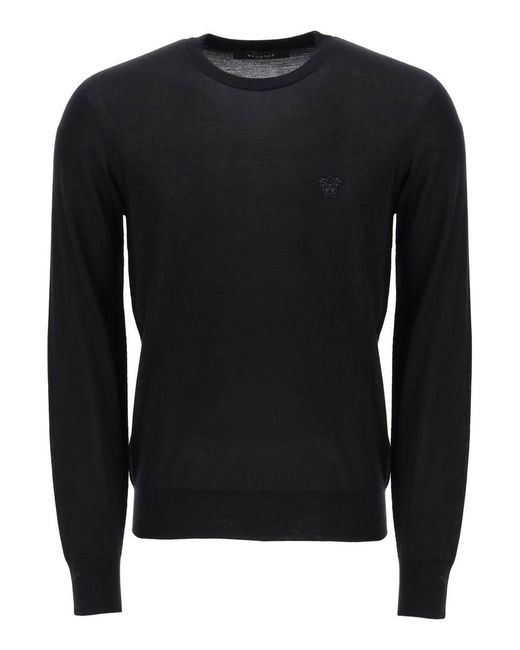 Versace Black Pullover With Medusa Embroidery for men