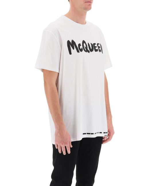 Alexander McQueen White Mc Queen Graffiti T Shirt for men