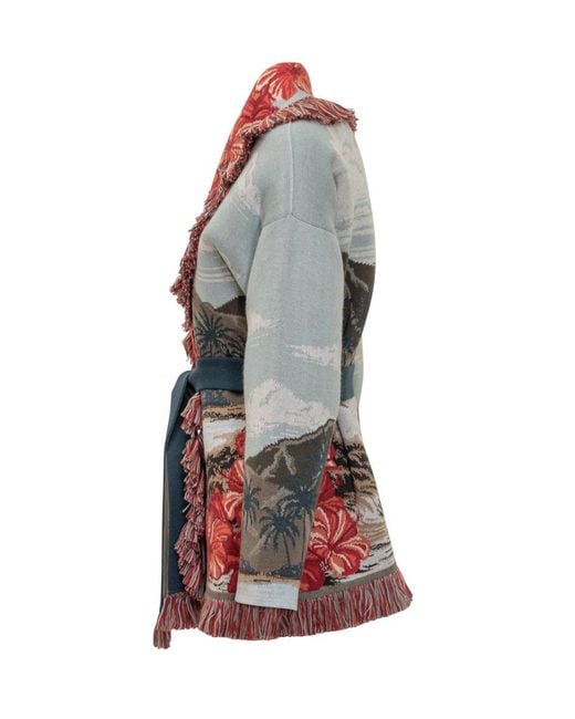 Alanui Cardigan With Tropical Pattern And Red Flowers
