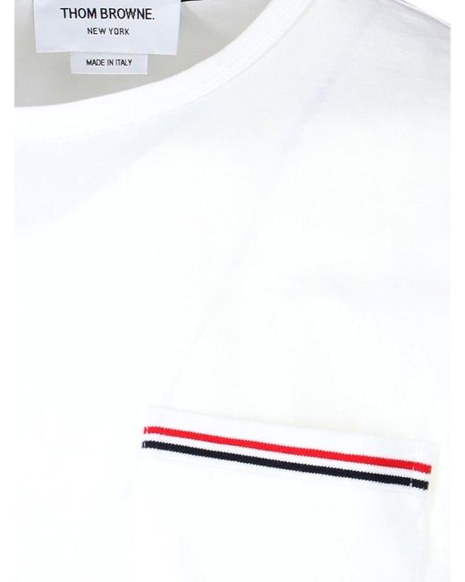 Thom Browne White Tricolor Pocket T-shirt for men