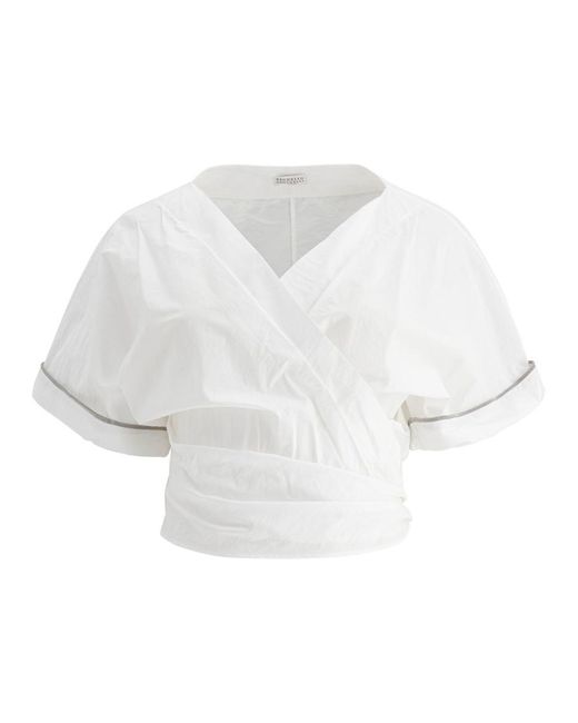 Brunello Cucinelli White Embellished Blouse For