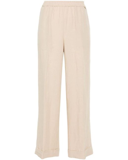 Liu Jo Natural Viscose And Linen Trousers With Ruched Detail