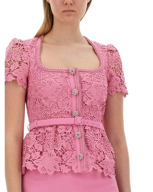 Self-Portrait Pink Tailored Lace Midi Dress