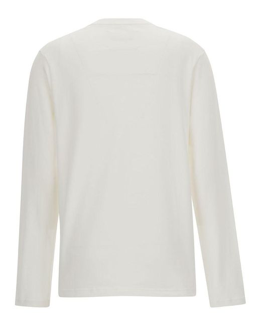Jil Sander White Long Sleeve T-Shirt With Contrasting Logo Print